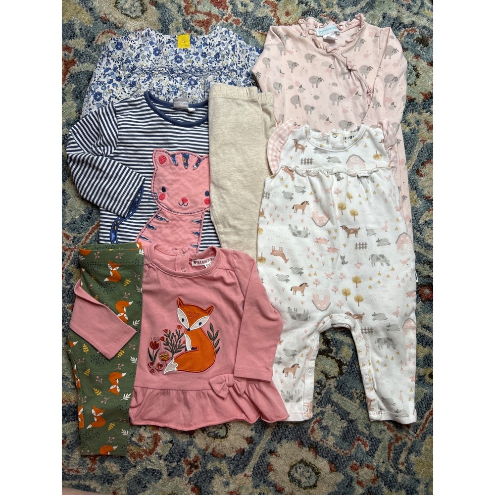 Feather‎ Baby Nannette M&S Blue Zoo Girls 6-9M Blue Pink Floral Animal Bundle